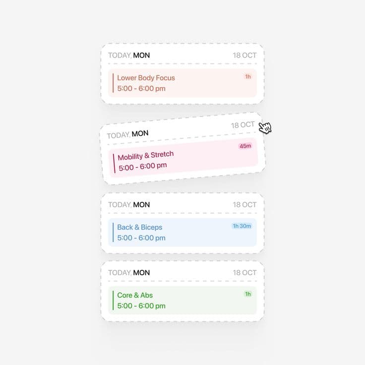 Workout schedule cards